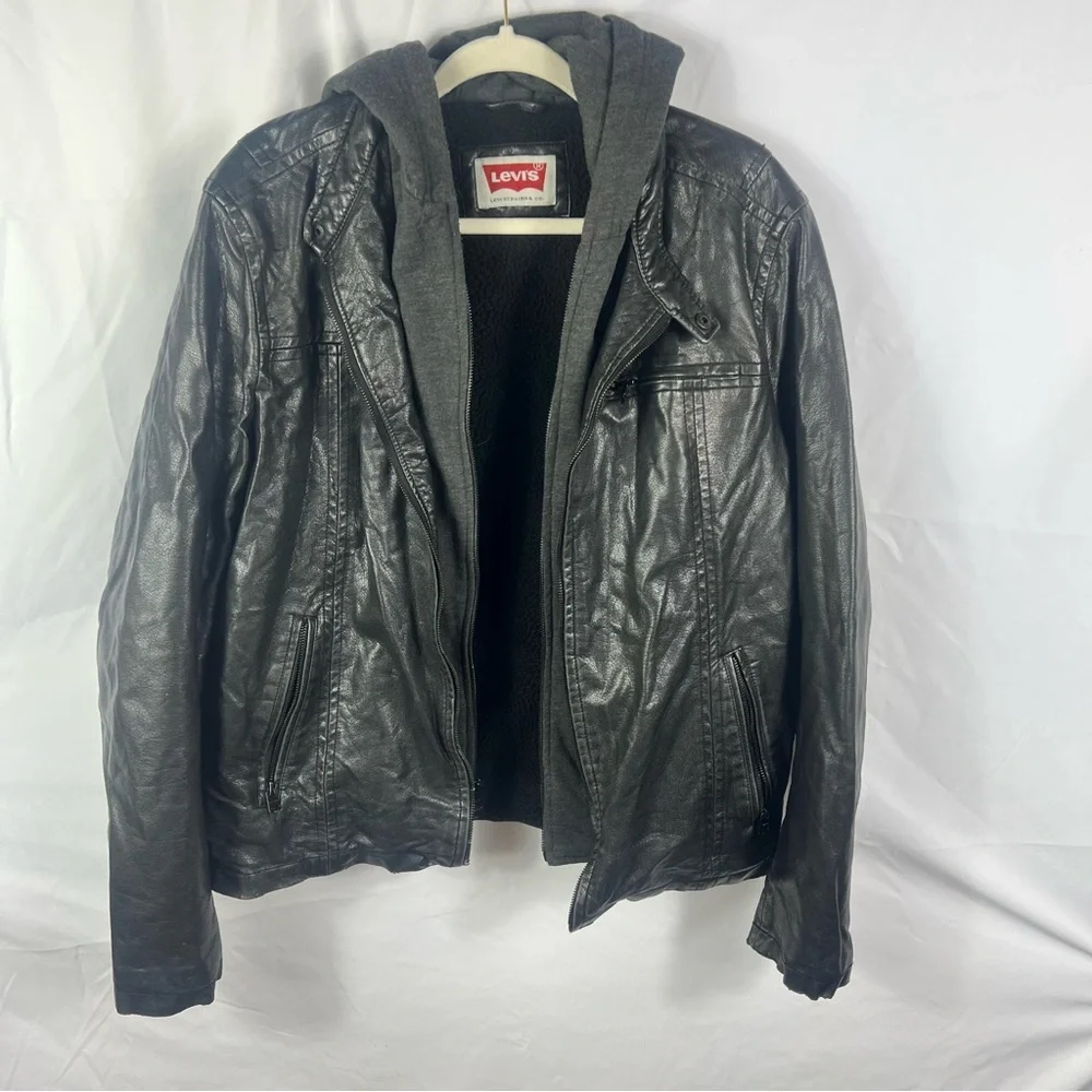 Levi's Black Faux Leather Jacket for Men Y2K